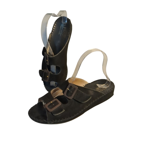 La Plume Shoes - Black Suede Birk Look Slip On Shoes / Sandals Made in Italy LA PLUME SZ 9